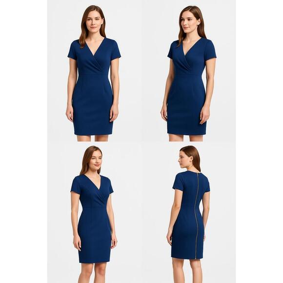Bisou Bisou Dresses & Skirts - Bisou Bisou Dress Womens Size 10 Blue Sheath Short Sleeve V Neck